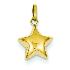 14k Jaune or Creux 3 Dimensionnel Beau Gonflé Étoile Poli Pendentif Breloque