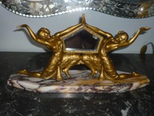 ANCIEN MIROIR BISEAUTE & DANSEUSES ART DECO SUR PLAQUE DE MARBRE FEMME EN REGULE