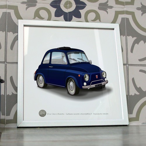 Poster fiat 500 bleu nuit - l,