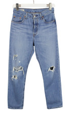 LEVI'S 501 Premium Big E Jeans Femme W25/L28 Bouton Déchiré Distressé Bleu