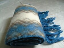 French long scarf 75%wool 25% cotton blue beige brown made in France unused
