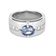 Bague jonc en or gris, saphir