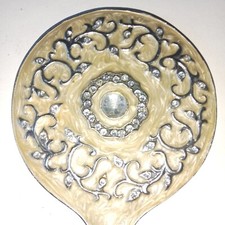 MIROIR FACE A MAIN ÉMAIL CLOISONNÉ ARGENTÉ STRASS XXe