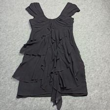 Karen Millen 100% Soie Robe UK-12 EU-40 US-8 Court Slim Noir Superposé Côté Zip