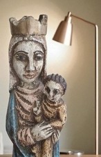 Statue sculpture en bois Vierge Marie et Enfant Jésus Virgin Mary wooden religio