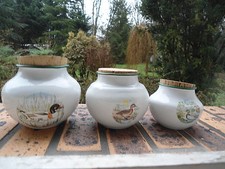 3 POTS EMAILLES MOTIF CANARDS  EMAIL NEUFS DECO UTILE Fab.en France alimentaires