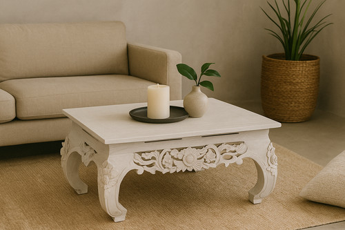 Table opium sculptée bois - sculptée, en