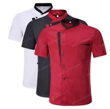 Veste Cuisine Manche Courte  Cuisinier Été Toutes Tailles  Rouge Blanc Noir 