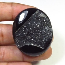 Onyx Druse Gemmes 55x37mm Naturel Géode Agate 112Cts Ovale Noir Cabs OND-1454
