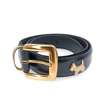 Ceinture Chipie Vintage 80s cuir bleu marine chiens dorés Made in France T 75