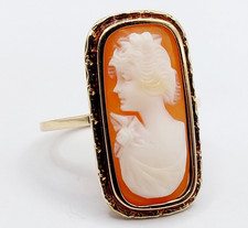 Bague marquise antique or 14k camée sur coquille
