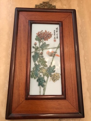 Tableau bois plaque - bois, porcelaine