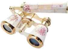 Anciennes jumelles de verres d'opéra vintage blanche nacre et manche laiton