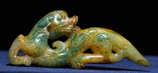 8.5CM Old Chinese Hetian Jade Carving Fengshui Dragon Beast Statue Pendant