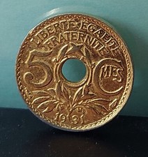 Monnaie France 5 centimes 1931 Plaqué or