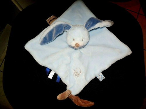 Doudou plat lapin bleu alex - lapin,