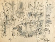 Charles Bégo (élève Gen Paul) - Dessin original - Encre - Paris, la Madeleine