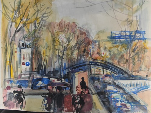 Aquarelle sur papier - , pierre