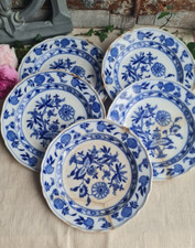 5 ANCIENNES ASSIETTES A DESSERT MEISSEN ENGLAND CARROW BLEU COBALT