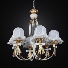 Lustre Shabby Chic Fer Forgé Feuille or Et Crème 6 Lumières Bga 2706