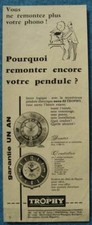 Publicité Papier - Pendule Électrique Sans Fil Trophy De 1958
