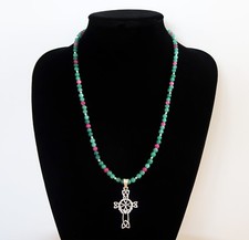 Collier rubis argent émeraude Croix celtique filigrane de Claddagh - argent 925