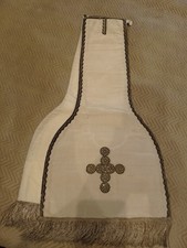 ANCIENNE MANIPULE/soie Blanc Cassé/frange Argenté/XIXÈ/RELIGIEUX/NO CHASUBLE