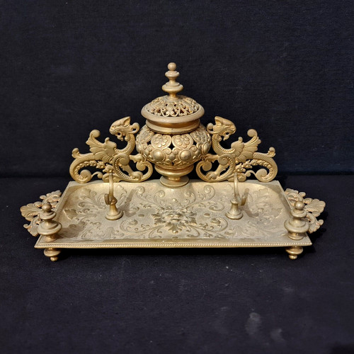 Encrier repose plume - repose-plume, bronze