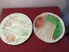 2 Assiettes à asperges barbotine SARREGUEMINES ESDEVE et KG St Clement