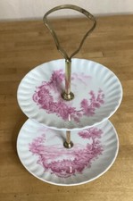 Présentoir A Gâteaux Porcelaine Lourioux Scène Champêtre Rose Vintage 