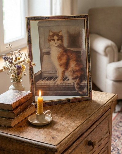 Tableau miroir vintage chat - vintage,