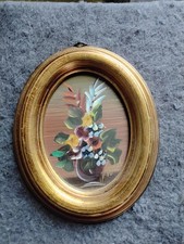 petite peinture sur bois doré  peint main origine Italie vintage