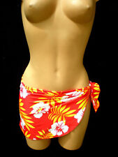 PAREO JUPETTE DE BAIN OPAQUE PALMIER ROUGE/JAUNE/BLANC.