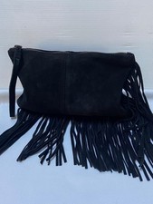 Sac pochette franges daim noir
