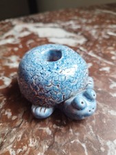 Tortue Porte Bougies Céramique Émaillée Bleue Signée J P