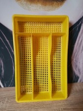Ancien RANGE-COUVERTS jaune plastique VINTAGE 