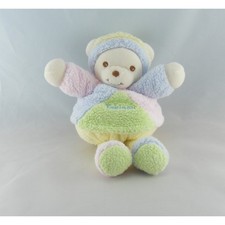 Doudou ours boule jaune rose bleu vert bonnet TAKINOU 25 cm - 8491