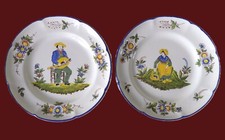 SAINT CLÉMENT PD * JOUEUR de VIELLE à ROUE et PAYSANNE * PAIRE d'ASSIETTES