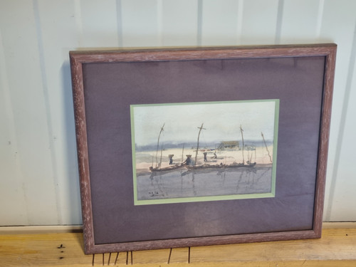 Tableau aquarelle signé asie - tableau,