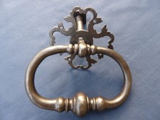 Gros heurtoir marteau de porte entrée Anneau rosace fer forgé ancien Lg 17,5 cm