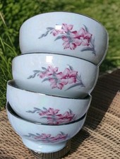4 Bols Anciens En Porcelaine CB & Cie Décor Floral Filet Argent
