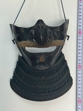 Rare Edo Période Menpo Visage Masque Avec Original Crin Cheval Moustache - 18th