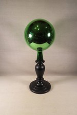 ANCIENNE BOULE DE PARDON PORTE PERRUQUE EN VERRE EGLOMISE VERTE DECORATION