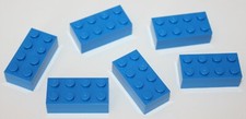 6 x Lego Blue Brick 2x4 ref 3001 set 4483 60052 4210 70013 7206 7208 7161 9442