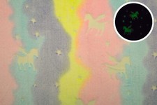 Minky Peluche bilateral, brille dans le noir, Pégase sur fond néon, 50 x 158 cm