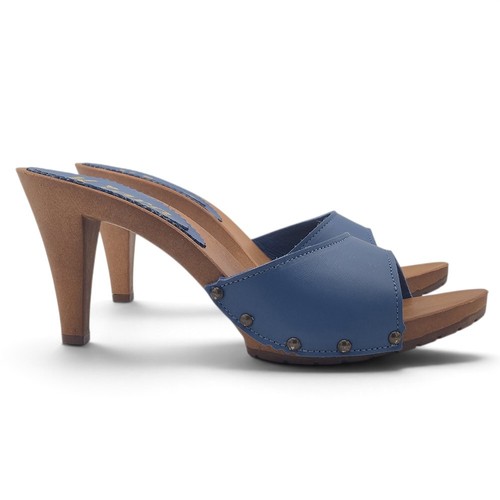 Mules cuir bleu royal avec - en,