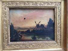Très Belle Peinture Paysage Moulin Fermier École Flamande Hollandaise XIXe 1834