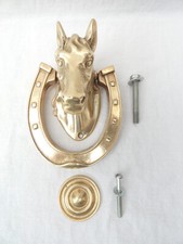 Ancien heurtoir de porte tête et fer à cheval en laiton massif