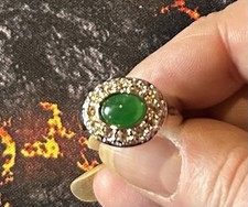 NEUVE JOLIE BAGUE ARGENTÉE ZIRCONS ET PERLE VERTE T52 