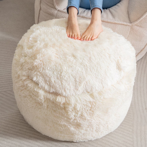Round faux fur pouf - round, ottoman